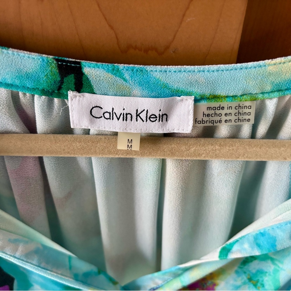 Calvin Klein Women's Floral Blouse - Teal and Purple, L - Picture 3 of 5